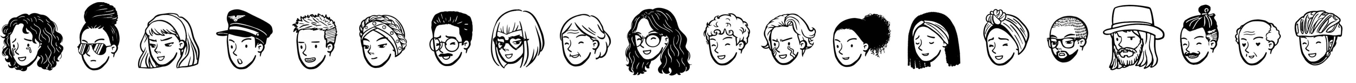 A scrolling image of many illustrated faces